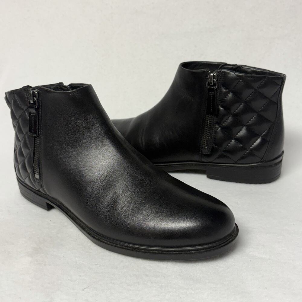 ECCO Touch Black Leather Quilted Ankle Boots Size EU 41 US 10 10.5 Side zippers